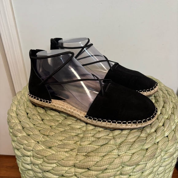 Eileen Fisher Black Suede Lace-Up Espadrille Closed Toe Flat Sandal - Picture 4 of 11
